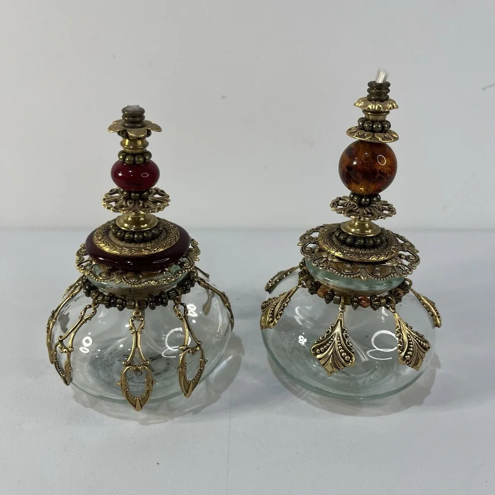 Vtg Vidreco Glass and Brass Oil‎ Lantern La Mediterranea Spain Ornate Decor
